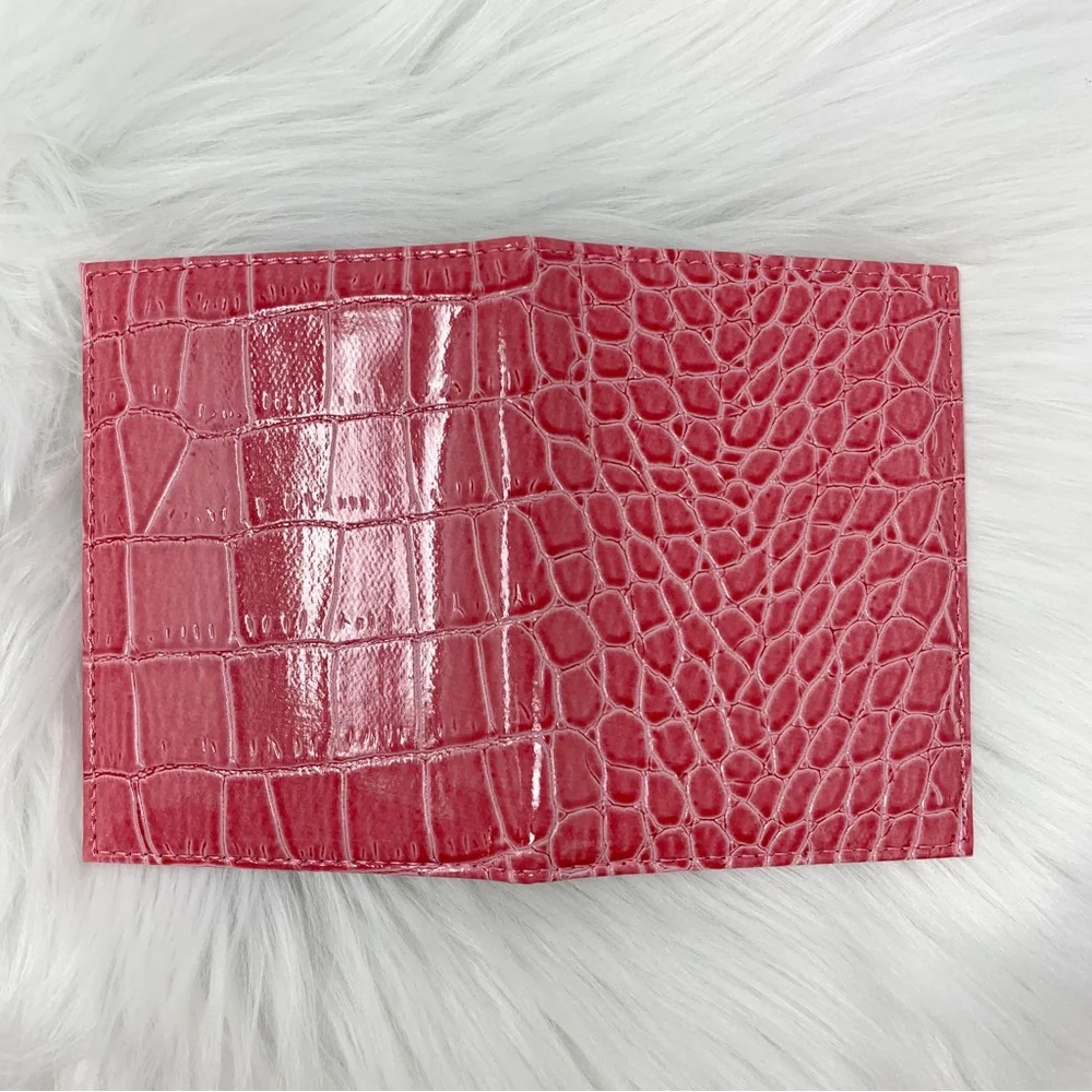 NEW Faux Leather Croc-Embossed Pink CDC Vaccination Card Record Protector Holder